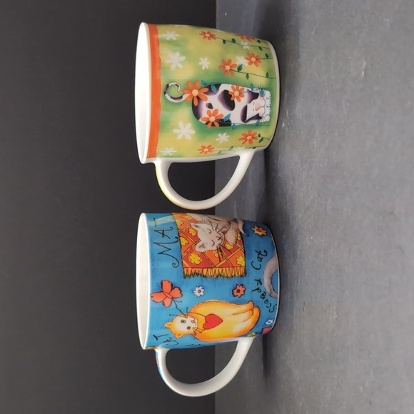 Lot Of 2 Kitty Cat Coffee Mugs Blue/Green . - Picture 3 of 13